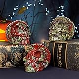 Artistone 3" Dragon Bloodstone Crystal Skulls Head Statue, Hand Carved Gemstone Fine Art Sculpture Skeleton Figurines Decoration for Home Halloween