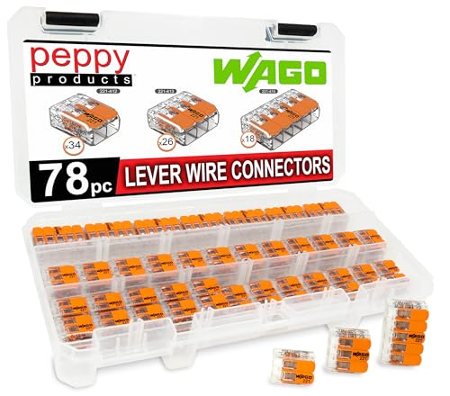 WAGO 221 Lever Nuts 78pc Compact Splicing Wire Connector Assortment with Case. Includes (34x) 221-412, (26x) 221-413, (18x) 221-415