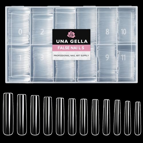 UNA GELLA Extra Long Tapered Sqaure Nail Tips Full Cover 504pcs No C Curve Clear Gel Nail Tips XXL Long Straight Nails Tips Acrylic Nails Square Gel Nails for DIY Nail Art 12 Sizes
