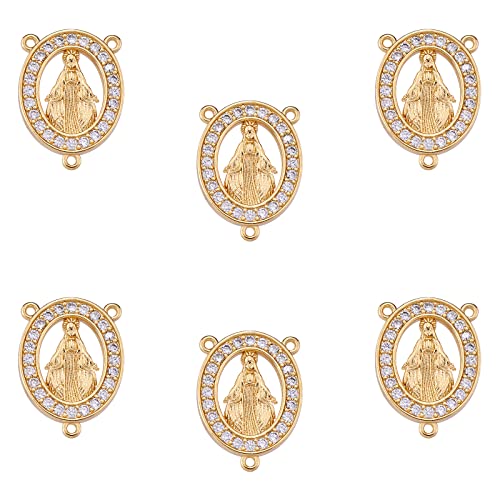 COGCHARGER 6 Pieces Oval with Lady of Guadalupe Charm Links Pendant Rosary Centerpiece Charm 3 Loop Charm Connectors for Jewelry Making Crafts