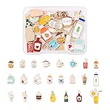 46Pcs Beverage Alloy Enamel Flat Charms 23 Styles Drinks Enamel Pendants Milk Coffee Tea Mixed Color Cartoon Drinks Dangle Charms for DIY Earrings Bracelet Necklace Key Chains Jewelries Making