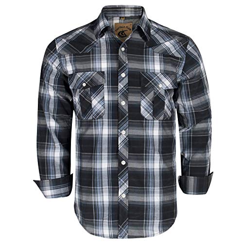 COEVALS CLUB Men's Western Cowboy Long Sleeve Pearl Snap Casual Plaid Work Shirts (Black & Gray #9, S)