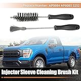 X AUTOHAUX Injector Sleeve Cleaning Brush Duster Kit for Ford F-250 F-350 E-350 E-450 E-550 AP0084 AP0085 3252 Cup Seat Bore Cleaning Spiral Tube Brush Flat Bottom Brush Steel Wire Black 2pcs