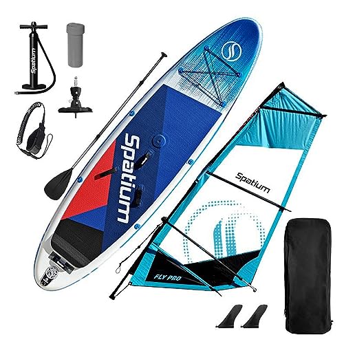 Windsurfing Sail and Surfboard SUP Windsurf Inflatable Paddle Board with Sail（5m² 400 * 185cm Professional Inflatable Windsurfer Board and Sail- Blue Color