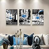 Wall Decor For Dining Room Canvas Wall Art For Kitchen Black And White Wine Glasses Pictures Modern Yellow Wine Canvas Art Prints Ready To Wall Painting For Restaurant Home Decorations 20"X28" 3 Piece