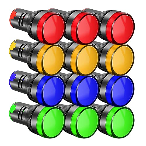Gebildet 12pcs 22mm AC/DC 12-24V 20mALED Power Indicator, LED Pilot Signal Light Panel Indicator, LED Flash Light (Red/Yellow/Blue/Green, Each Color 3pcs)