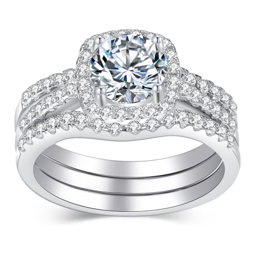 Moissanite Wedding Ring Set for Women, 1CT D Color VVS1 Clarity Sterling Silver Engagement Bridal Ring Set for Travel (Wedding with Gift Box, 7)