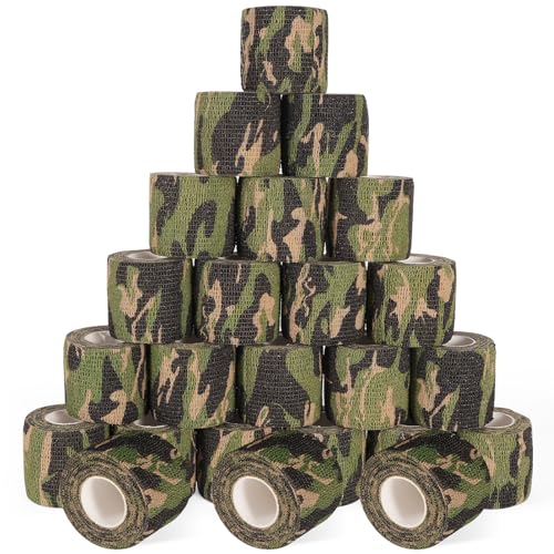 24 Pack Self Adhesive Bandage Wrap, 2” x 5 Yards Cohesive Medical Tape Elastic Grip Tape Black Sports Tape Athletic for Ankle, Wrist Sprains, Pet First Aid (Camo, 2 Inch)