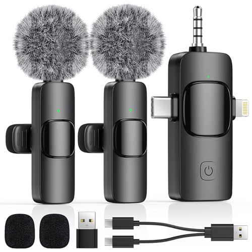 HEHOTTC 3 in 1 Mini Wireless Lavalier Microphone for All Devices (iOS, Andriod, Camera, PC) - Noise Reduction Lapel Mic for Recording, Clip on Omni Lav Mic for Video Recording, Tiktok, YouTube, Vlog