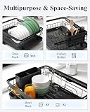 Kitsure Dish Drying Rack- Space-Saving Dish Rack, Dish Racks for Kitchen Counter and Sink, Stainless Steel Kitchen Drying Rack with a Cutlery Holder, 12''W x 15''~23''L, Black