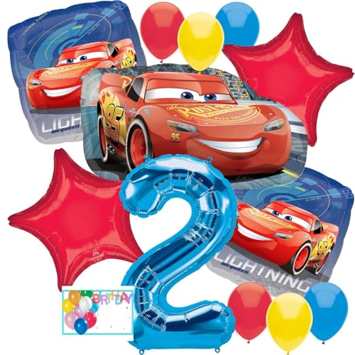 Anagram Balloons Licensed Party Supplies Intended for Disney's Cars 2nd Birthday McQueen Bouquet Decorations, Multicolored, Party Accessory Ideal for Birthdays, Themed Events, & Celebrations