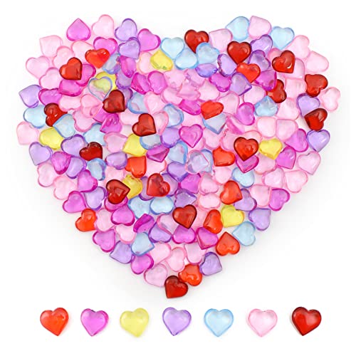 HUIANER Acrylic Heart Gems 1lb Hearts Shaped Crystals Mixed Color Beads for Valentine's Day Decorations Vase Filler Table Scatter Engagement Wedding Home Decorations（225Pcs Mix Color）
