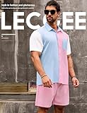 LecGee Men's Contrast Button Down Hawaiian Sets Casual Short Sleeve Shirt and Shorts Suits