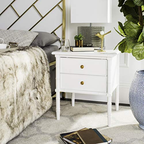 Safavieh Home Collection Mina Modern Coastal 2 Drawer 25" Bamboo Nightstand, White