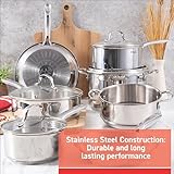 T-fal Gourmet Stainless Steel Cookware Set 11 Piece, Induction, Oven Broiler Safe 500F, Kitchen Cooking Set w/ Fry Pans, Saucepans, Sautepan, Dutch Oven, Steamer, Pots and Pans, Dishwasher Safe Silver