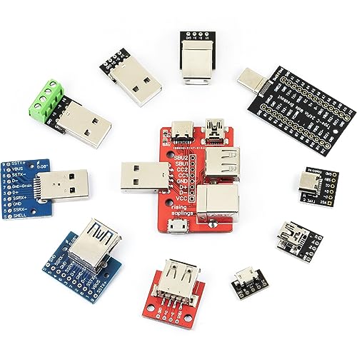 yddmyo 11pcs USB Breakout Board kit Type A B Type-C Mini Micro and 6 in 1 Breakout Board