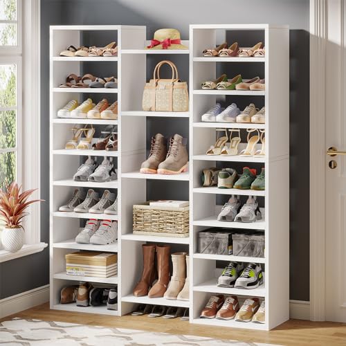 Tribesigns 14-Tier Shoe Rack, Modern Tall Shoe Organizer, White Shoe Storage Cabinet with 22 Open Cubbies, 46 Pairs Wide Entryway Shoe Shelf Shoe Cabinet for Closet Living Room Entryway Hallway