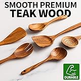 Zulay Kitchen 6-Piece Wooden Spoons for Cooking - Smooth Finish Teak Wooden Utensils for Cooking - Soft Comfort-Grip Wood Spoons for Cooking - Non-Stick Wooden Cooking Utensils - Wooden Spoon Sets