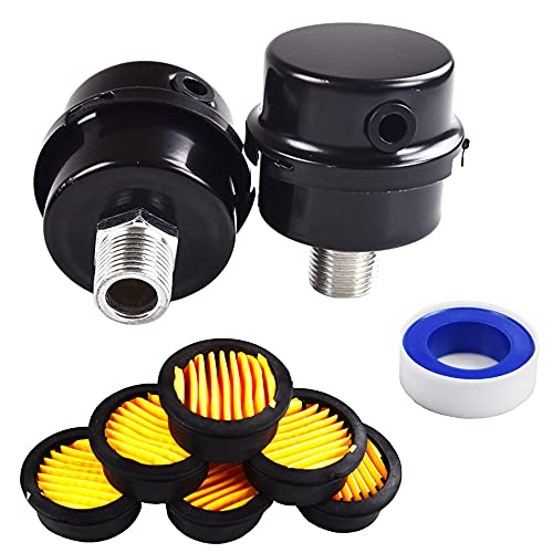 2 Pcs Air Compressor Silencer Filter Metal Air Compressor Intake Filter Noise Muffler Silencer 3/8"PT 16mm 6 PCS Replacement Compressor Air Filter Element