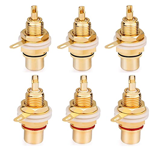 GDQLCNXB Gold Plated Female RCA Phono Panel Mount Chassis Socket Plug Jack Connector - (6 Pcs)