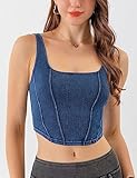 Yvipette Women’s Slim Cropped Denim Vest Stretchy Scoop Neck Pullover Jean Sports Bra Tank Top(0015-DarkBlue-M)