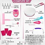 RFAQK 200PCs Cake Decorating Kit for Beginners with Turntable for Decoration - Piping Bags and Tips Set (110+55), Straight & Offset Spatula, Leveler, Video Course, Pattern Chart & More Baking Supplies