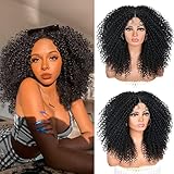 ANNISOUL Black Curly Lace front Wigs for Black Women,Lace front Wig Synthetic Hair Pre Plucked Deep Curly Wave 13x4x1 HD Short Glueless Curly Afro Wig 17Inch