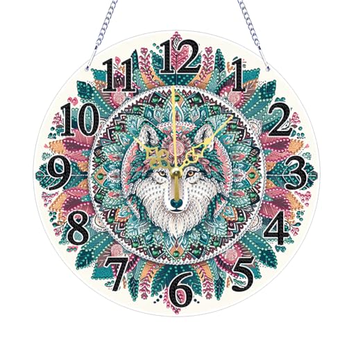 DIY 5D Diamond Painting Clock Kits for Adults, Special Shaped Diamond Art Wall Clock, Crystal Diamond Painting Art Crafts Home Wall Decor - Wolf