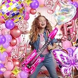 Singer Balloons 16Pcs Butterfly Music Note Guitar Disco Foil Balloons for Birthday Disco Party Singer Fans Party Decoration Supplies