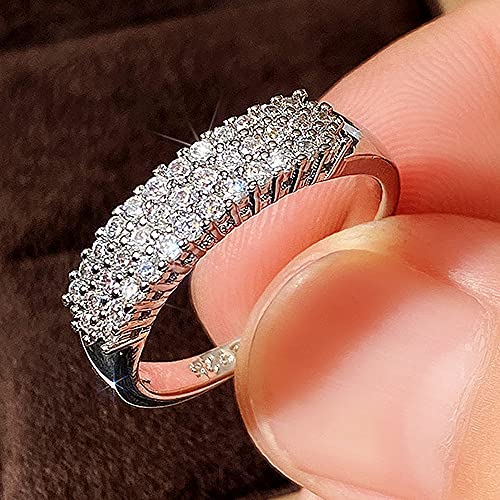 925 Sterling Silver Shiny Full Diamond Gemstone Ring Cubic Zirconia Rings CZ Diamond Multi Row Ring Eternity Engagement Wedding Band Ring for Women (US Code 7)