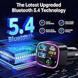 Syncwire Bluetooth 5.4 FM Transmitter Car Adapter 48W (PD 36W & 12W) [Light Switch] [HiFi Bass Sound] [Fast Charging] Wireless Radio Music Adapter LED Display Hands-Free Calling Support USB Drive