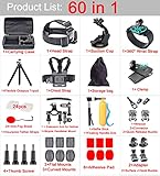 Black pro 60 in 1 Camera Accessories Kit Compatible with GoPro Hero 13 12 11 10 9 8 7, GoPro Max, GoPro Fusion, DJI Osmo Action, AKASO, APEMAN, Campark, SJCAM