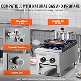 VEVOR Commercial Gas Stove with 2 Burners, Propane and Natural Gas Countertop Cooking Stove Range, Stainless Steel Gas Hot Plate, Commercial Cooking Equipment for Restaurant, 56,000 BTU