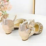 Girls Sandals Girls Low Heeled Shoe Dress Shoes Rhinestone Bows Low Heel Princess Flower Wedding Teenage Girls Slippers (Gold, 37)