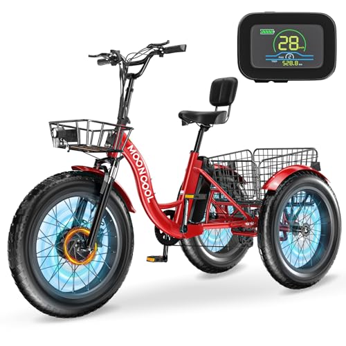 MOONCOOL Electric Tricycle for Adults, 20" x 4" Fat Tire Electric Trike, 48V 500W Motorized Electric Bicycle Bikes, 3 Wheels 7 Speed Ebike with Removable Battery, Aluminum Frame & Large Basket
