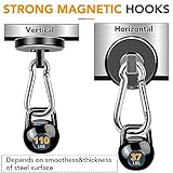 MIKEDE Magnetic Hooks Heavy Duty, 110LBS+ Strong Neodymium Magnets with Swivel Carabiner Hook, Black Magnetic Hangers Magnet Hooks for Locker, Home, Cruise Cabin, Office - 10 Pack