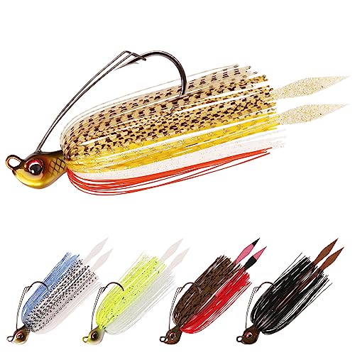 TRUSCEND Swim Jigs Fishing Lures with Teflon Coated Ultra Smooth Sharp BKK Hook, Multi-Color Skirted Bass Fishing Jigs Tied with Stainless Wire, Weedless Bass Baits Fishing Jigs Easily Used 3/8oz