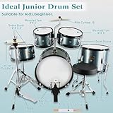 EASTROCK Kids Drum Set, 5 Piece 16" Junior Drum Sets for Kids, Youth,Drummer, Beginner Drum Set for 7-12 Years Old with Throne,Cymbal,Pedal,Drumsticks（Gray）