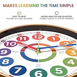 Oyster&Pop Learning Clock for Kids - Silent Telling The Time Teaching Clocks - Non-Ticking Kids Clocks for Bedrooms - Classroom Clocks for Teaching Time - Kids Learn to Tell Time Easily