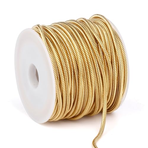 33 Feet Gold Snake Chains Roll, 2.0mm 18K Gold PVD Plated 304 Stainless Steel Round Snake Chain Bulk Spool for Jewelry Making DIY Craft