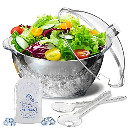 LIMOEASY Iced Salad Bowl, 4.5 Qt Large Chilled Serving Bowl with Lid for Parties, Ice Bowls to Keep Veggie, Fruit, Potato, Pasta Cold, Unique Gift for Women