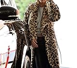 DJBM Women's Sexy Elegant Vintage Leopard Print Lapel Faux Fur Long Maxi Coat Jacket Leopard-L