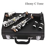 Clarinet Set Professional Performance Clarinet C Tone 17-Key Ebony Silver Plated with Protective Case Professional Clarinet