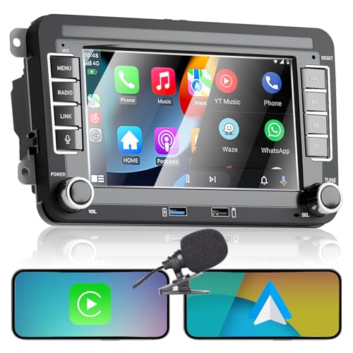 Liulbobu 7 Inch VW Radio, Car Radio for Golf 5 6 Passat Jetta Caddy Polo cc Tiguan EOS T5 Scirocco Wireless Carplay & Android Auto, with Touchscreen Radio/Bluetooth/FM/AM/USB/DSP//Mirror Link