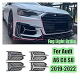 2pcs Car Front Glossy Black Honeycomb Mesh Style Bumper Fog Light Lamp Grill，Compatible For Audi A6 SLine S-Line Bumper C8 S6 2019-2022(Aluminum foil)