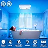 HAWKROWN Bathroom Exhaust Fan with Bluetooth Speaker, 230 CFM 1.0 Sone Bathroom Exhaust Fan with Light, 3 Dynamic Light, 7 LED Color, 3 Color Temperatures, Nightlight, Music Sync, Remote, Easy Install