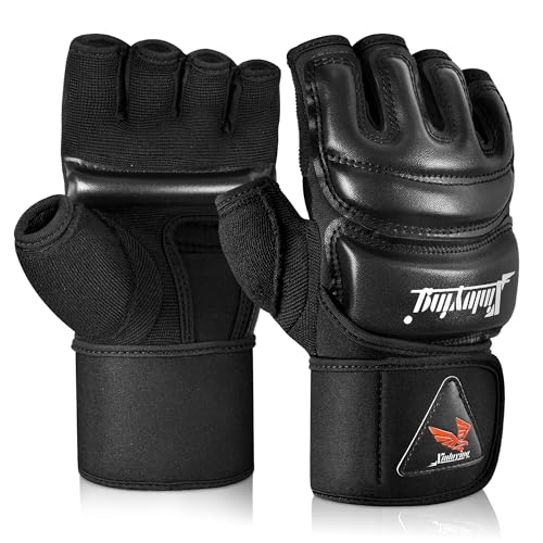 Xinluying MMA Gloves Punch Bag Training Martial Arts Sparring Grappling Kickboxing Muay Thai Boxing Gloves, Thickened Knuckle Pads，Widen The Wristband，Fingerless Rub Resistance Mitts for Men Women