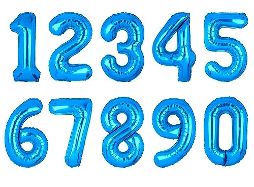 Number Balloons 32 Inch Mylar Foil Jumbot Number 0-9 Balloons Set for Wedding Birthday Party Decoration Banner Custom Huge Digital Balloons 10 Pieces (blue)