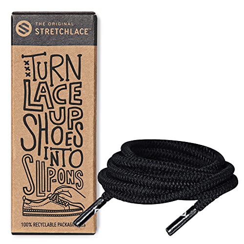 THE ORIGINAL STRETCHLACE - Round Shoelaces, No-tie Elastic Shoelaces, Stylish Shoe Laces for Elderly, Kids, and People with Special Needs, Black, 55in