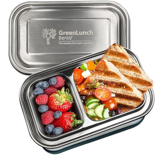 GreenLunch Bento Stainless Steel Bento Box, BPA-Free Lunch box with Snack Pods, Leak proof & Crack-Resistant Lunch box Containers for Adults & Kids with snap locks - Perfect for School and Office